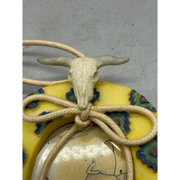 Mini frame southwestern foe skull bolo tie hanger string yellow coyote 4x3" READ - Picture 2 of 5